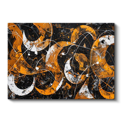 Dinamik Çizgiler - Turuncu Siyah Ekspresyonist Kompozisyon Kanvas Tablo