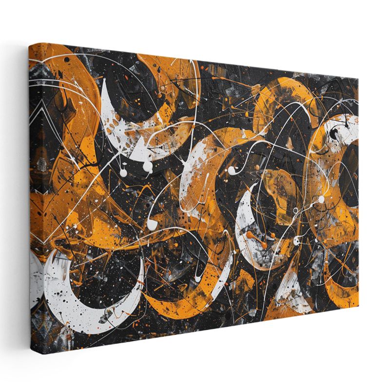 Dinamik Çizgiler - Turuncu Siyah Ekspresyonist Kompozisyon Kanvas Tablo