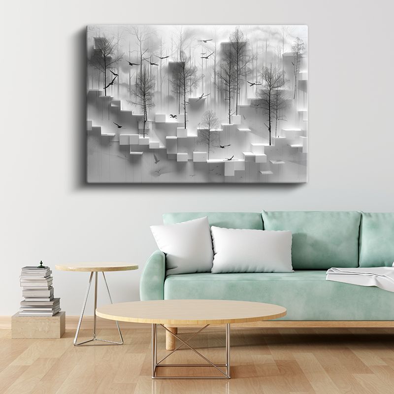 Geometrik Orman - Minimalist 3D Küpler ve Ağaçlar Kanvas Tablo