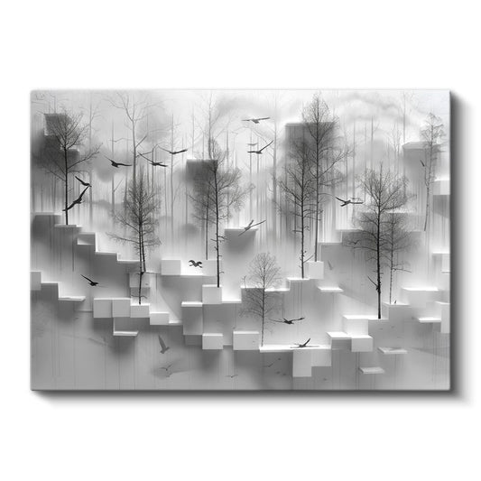 Geometrik Orman - Minimalist 3D Küpler ve Ağaçlar Kanvas Tablo