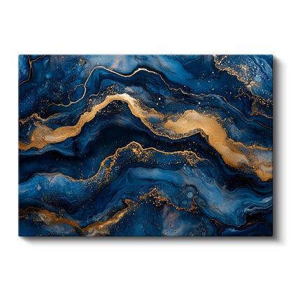 Okyanus Dalgaları - Lüks Altın ve Mavi Akışkan Desenler Kanvas Tablo