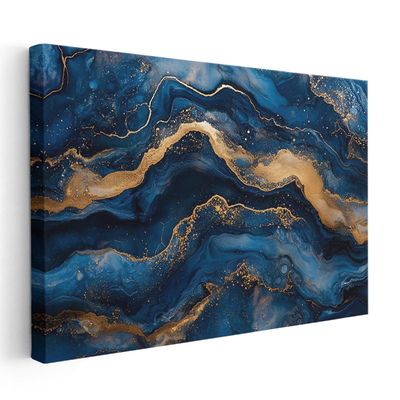 Okyanus Dalgaları - Lüks Altın ve Mavi Akışkan Desenler Kanvas Tablo