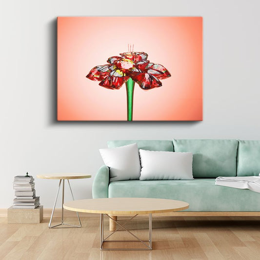 Kristal Çiçek - Kırmızı Cam Efektli Çiçek Tasarımı Kanvas Tablo