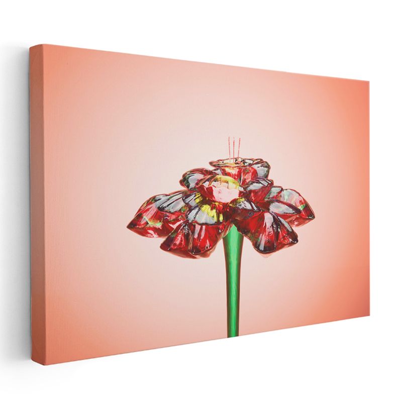 Kristal Çiçek - Kırmızı Cam Efektli Çiçek Tasarımı Kanvas Tablo