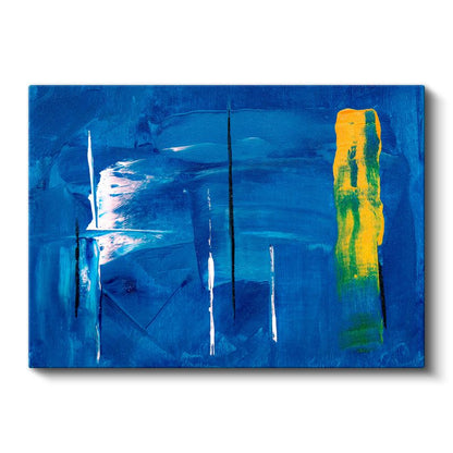Mavi Senfoni - Sarı Vurgulu Soyut Fırça Darbeleri Kanvas Tablo
