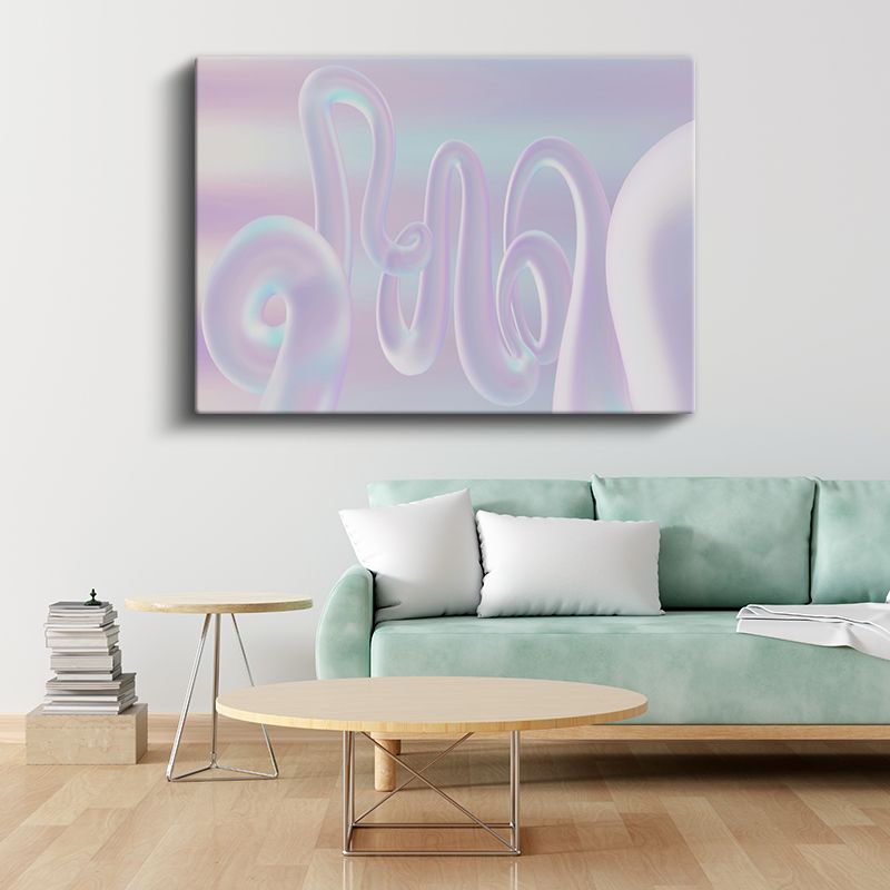 Holografik Spiraller - Pastel Mor ve Turkuaz Soyut Formlar Kanvas Tablo