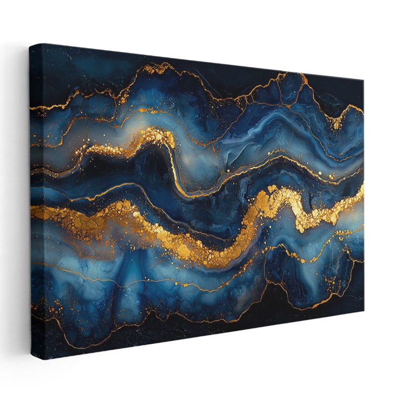 Altın Dalgalar - Okyanus Mavisi Akışkan Sanat Kanvas Tablo