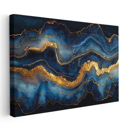 Altın Dalgalar - Okyanus Mavisi Akışkan Sanat Kanvas Tablo