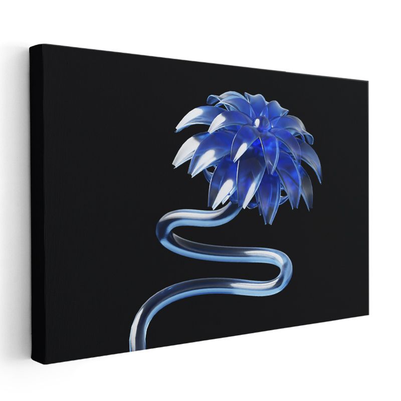 Kristal Çiçek - Mavi Cam Heykelsi Tasarım Kanvas Tablo
