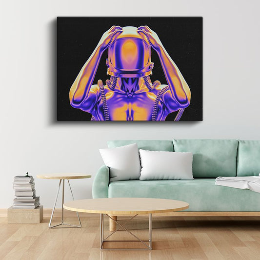 Kozmik Astronot - Neon Renkli Dijital Sanat Kanvas Tablo