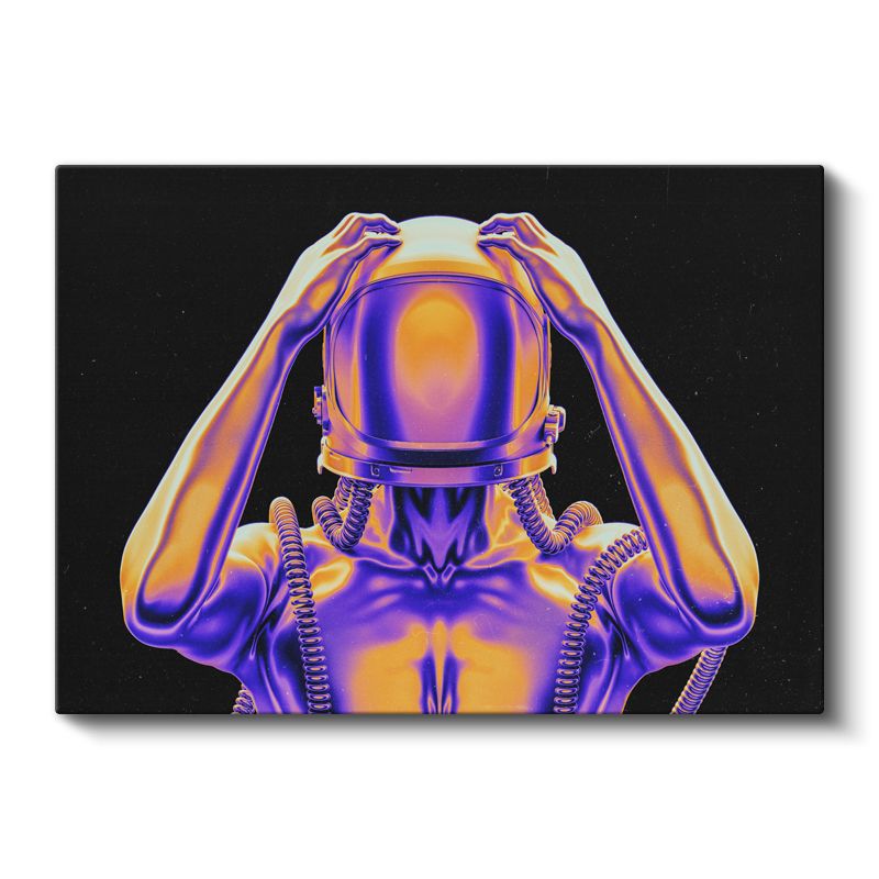 Kozmik Astronot - Neon Renkli Dijital Sanat Kanvas Tablo