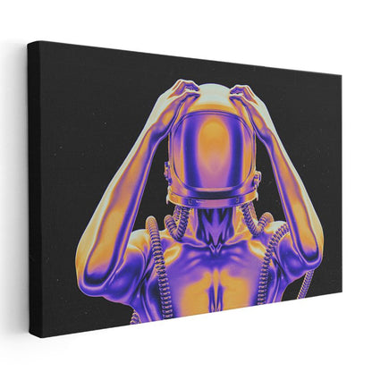 Kozmik Astronot - Neon Renkli Dijital Sanat Kanvas Tablo