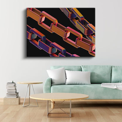 Metalik Zincirler - Geometrik Formlar Vektörel Kanvas Tablo