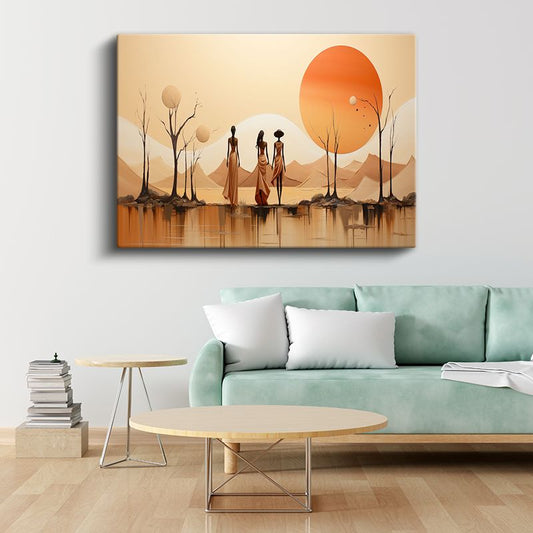 Çöl Silüetleri - Minimalist Turuncu Gün Batımı Kanvas Tablo