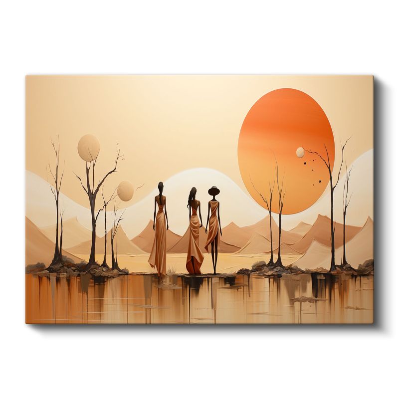 Çöl Silüetleri - Minimalist Turuncu Gün Batımı Kanvas Tablo