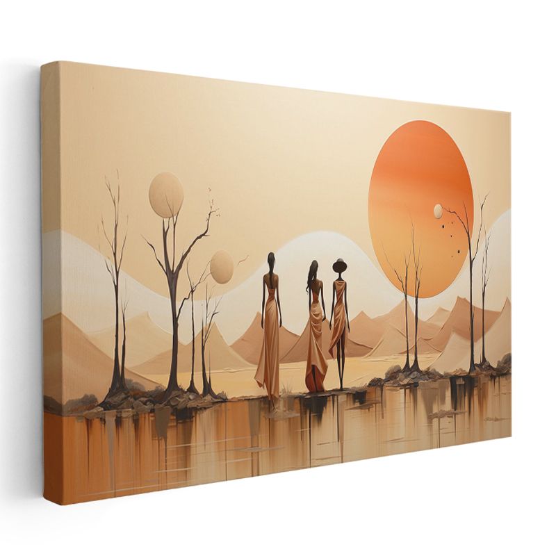 Çöl Silüetleri - Minimalist Turuncu Gün Batımı Kanvas Tablo
