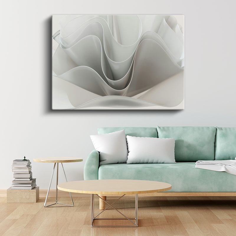 Beyaz Kıvrımlar - Minimalist Geometrik Form Kanvas Tablo