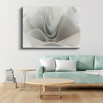 Beyaz Kıvrımlar - Minimalist Geometrik Form Kanvas Tablo