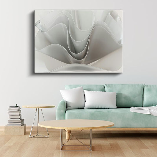 Beyaz Kıvrımlar - Minimalist Geometrik Form Kanvas Tablo