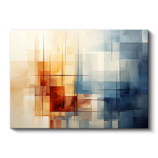 Geometrik Denge - Mavi Turuncu Kareler Kanvas Tablo