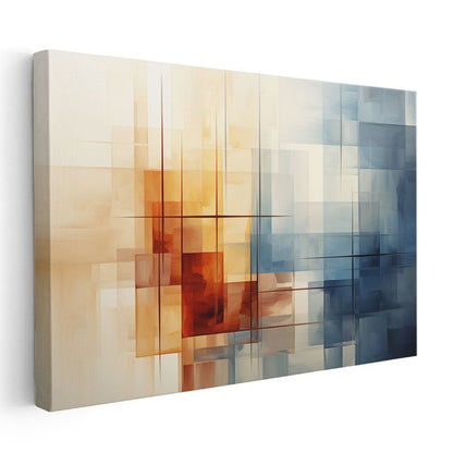 Geometrik Denge - Mavi Turuncu Kareler Kanvas Tablo