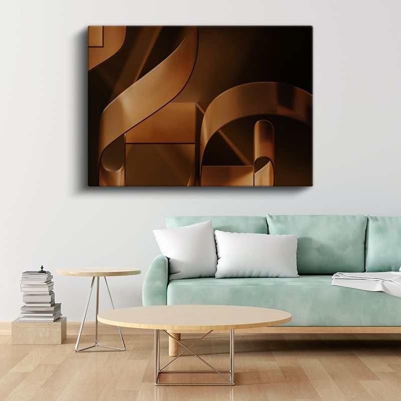 Bronz Geometri - Modern 3D Formlar Kanvas Tablo