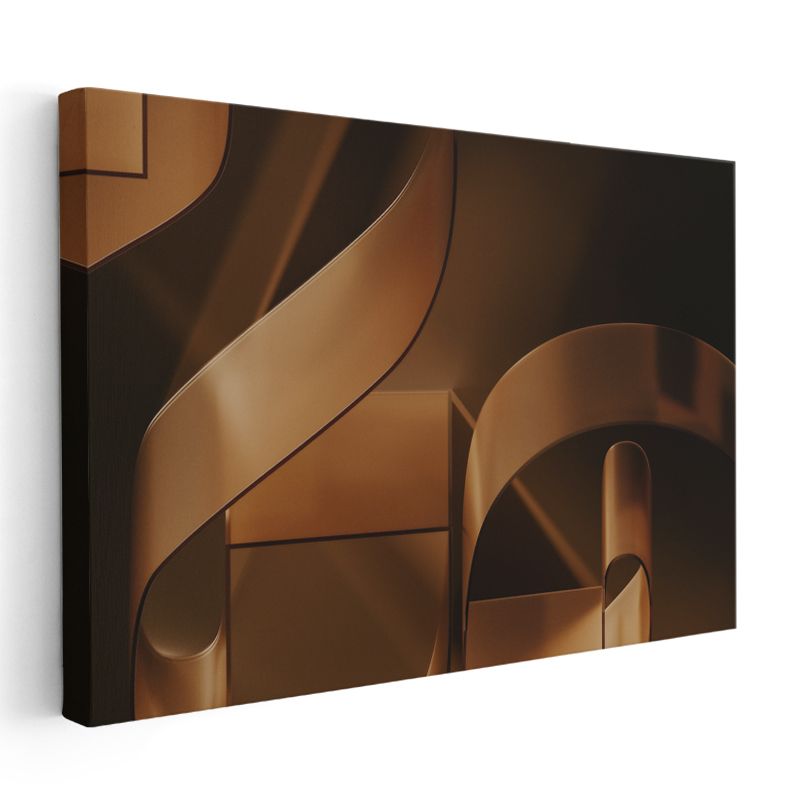 Bronz Geometri - Modern 3D Formlar Kanvas Tablo