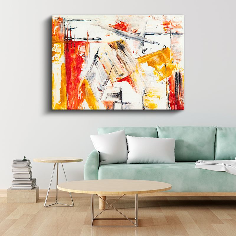 Soyut Ekspresyonizm - Kırmızı ve Sarı Fırça Darbeleri Kanvas Tablo