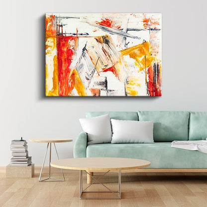 Soyut Ekspresyonizm - Kırmızı ve Sarı Fırça Darbeleri Kanvas Tablo