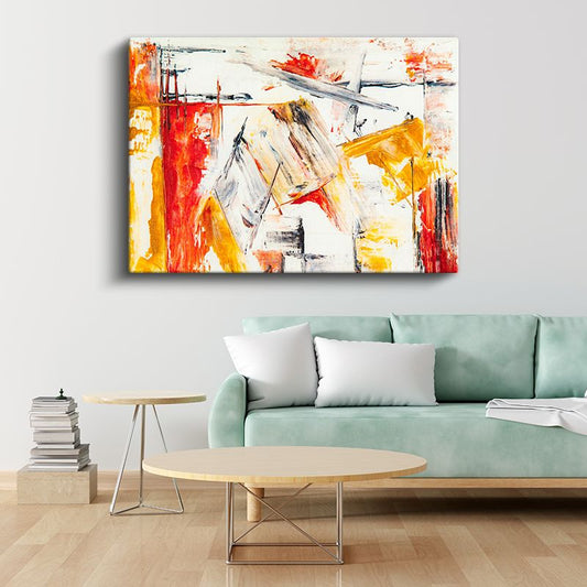 Soyut Ekspresyonizm - Kırmızı ve Sarı Fırça Darbeleri Kanvas Tablo