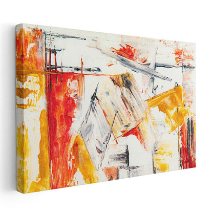 Soyut Ekspresyonizm - Kırmızı ve Sarı Fırça Darbeleri Kanvas Tablo