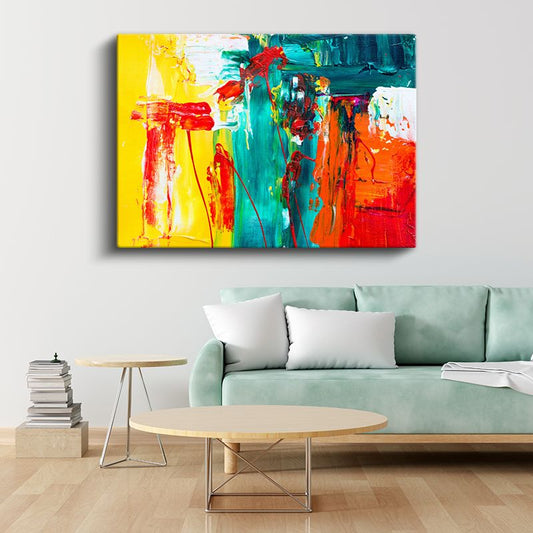 Renk Patlaması - Turkuaz ve Turuncu Soyut Kompozisyon Kanvas Tablo