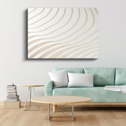 Minimalist Dalgalar - Beyaz 3D Çizgisel Desen Kanvas Tablo
