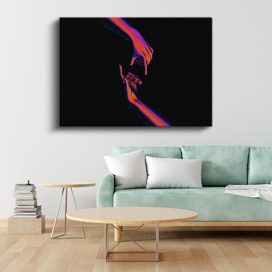 Neon Dokunuş - Siyah Zeminde Renkli El Siluetleri Kanvas Tablo