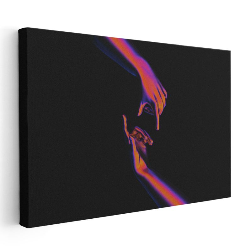 Neon Dokunuş - Siyah Zeminde Renkli El Siluetleri Kanvas Tablo