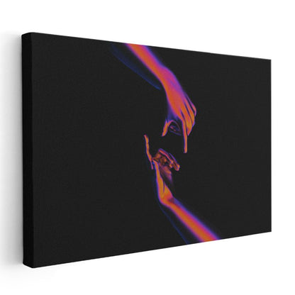 Neon Dokunuş - Siyah Zeminde Renkli El Siluetleri Kanvas Tablo