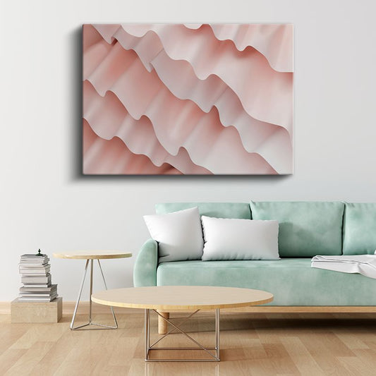 Dalgalı Katmanlar - Pembe Tonlarında Minimalist Geometri Kanvas Tablo