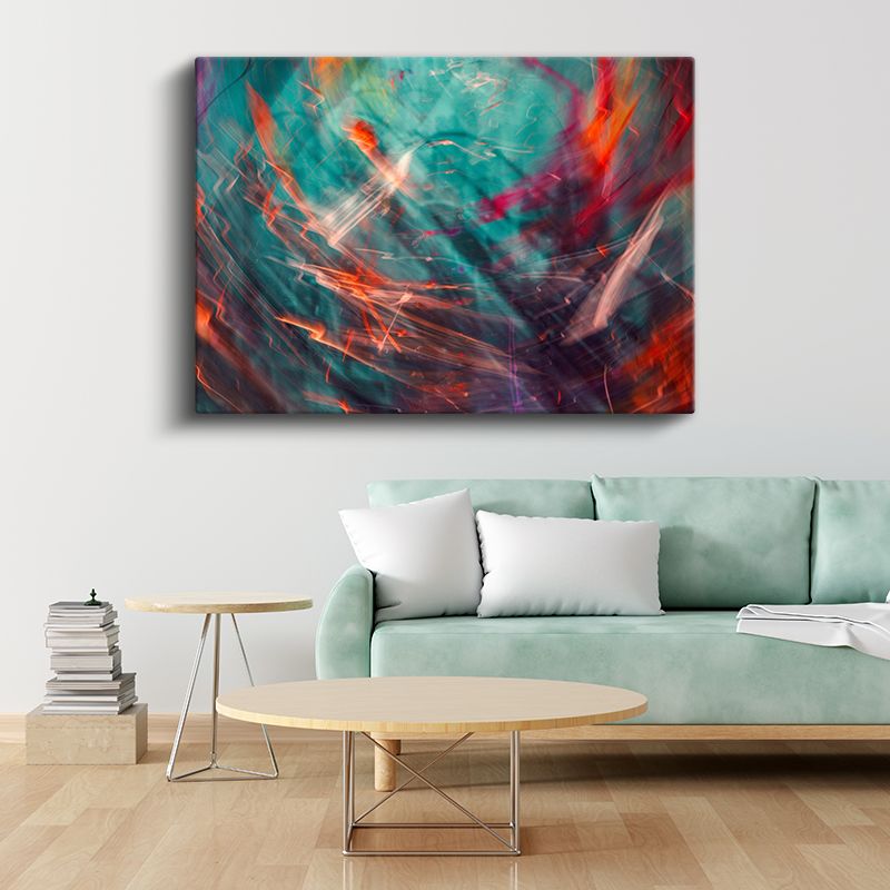 Kozmik Enerji - Turkuaz ve Kırmızı Tonlarında Dinamik Soyut Kanvas Tablo