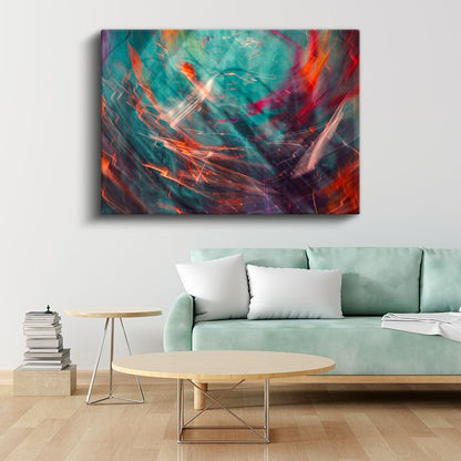 Kozmik Enerji - Turkuaz ve Kırmızı Tonlarında Dinamik Soyut Kanvas Tablo