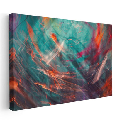 Kozmik Enerji - Turkuaz ve Kırmızı Tonlarında Dinamik Soyut Kanvas Tablo