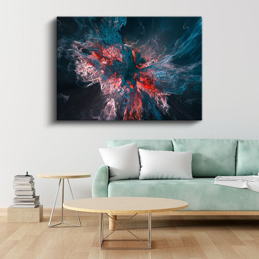 Derin Patlama - Mavi ve Kırmızı Tonlarında Kozmik Enerji Kanvas Tablo