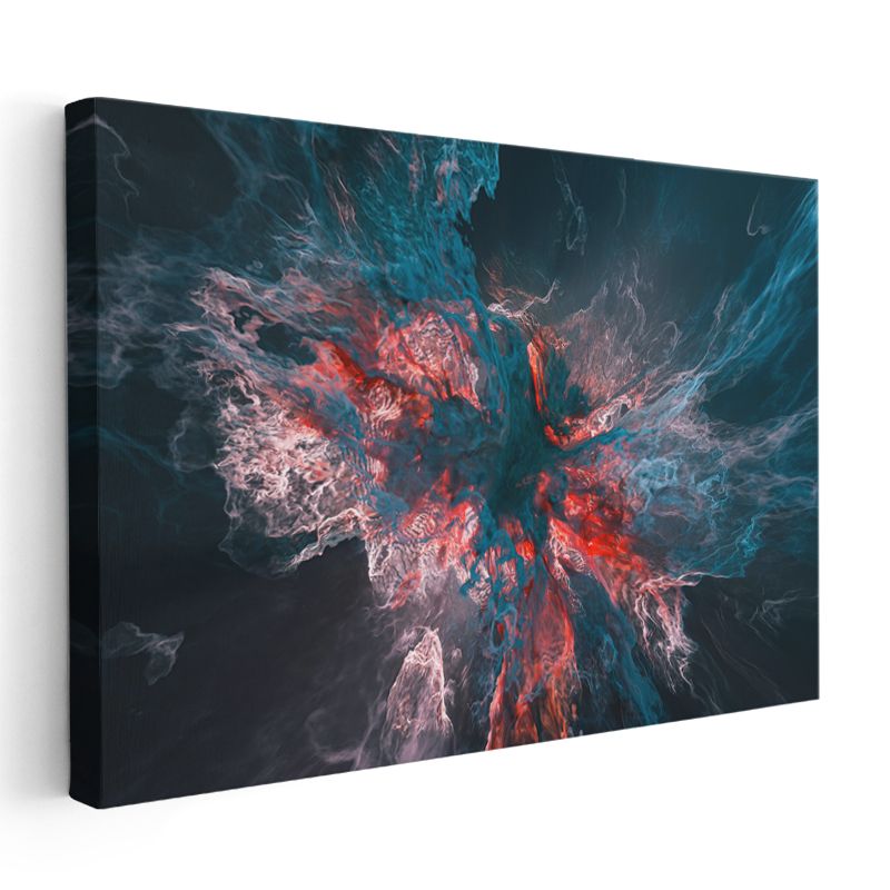 Derin Patlama - Mavi ve Kırmızı Tonlarında Kozmik Enerji Kanvas Tablo