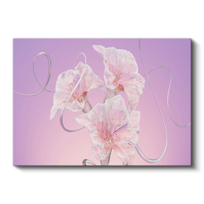 Zarif Çiçekler - Mor Zeminde Gümüş Detaylı Soyut Kanvas Tablo