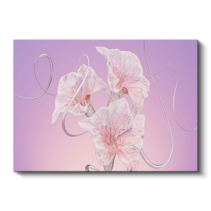 Zarif Çiçekler - Mor Zeminde Gümüş Detaylı Soyut Kanvas Tablo