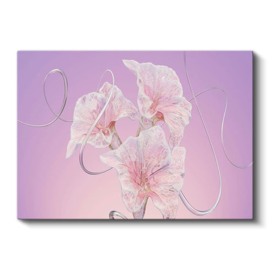 Zarif Çiçekler - Mor Zeminde Gümüş Detaylı Soyut Kanvas Tablo