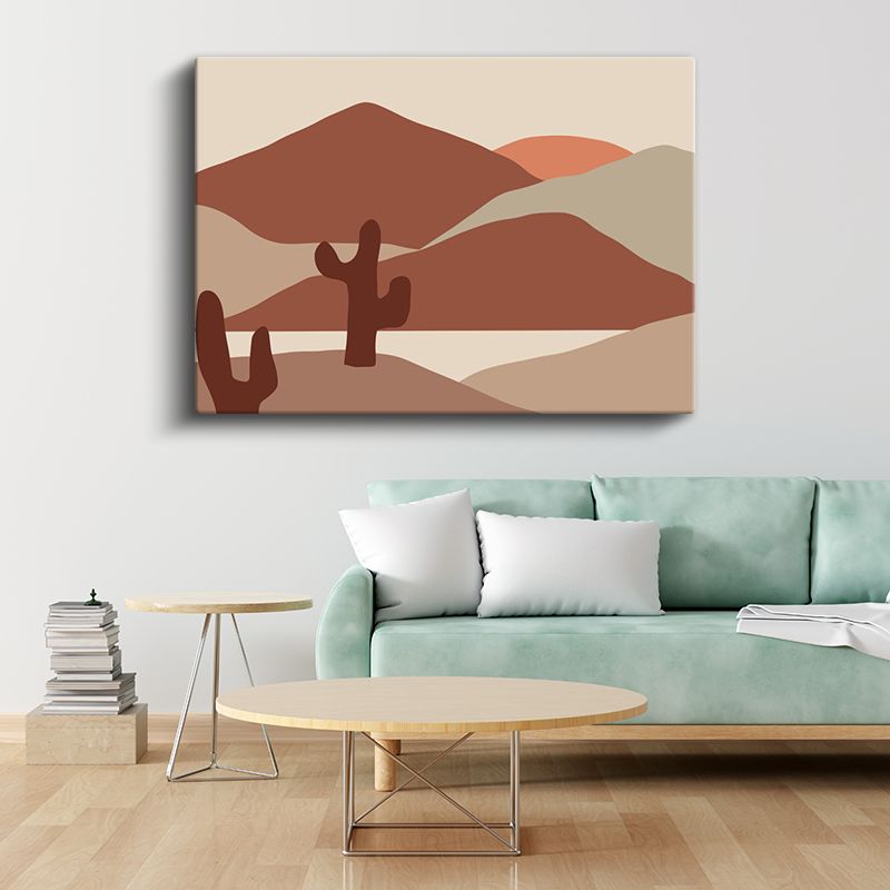 Çöl Silueti - Toprak Tonlarında Geometrik Vektörel Kanvas Tablo
