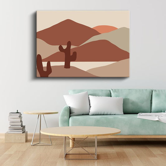 Çöl Silueti - Toprak Tonlarında Geometrik Vektörel Kanvas Tablo