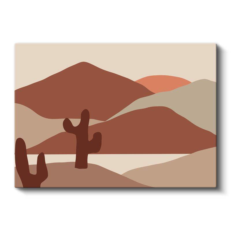 Çöl Silueti - Toprak Tonlarında Geometrik Vektörel Kanvas Tablo