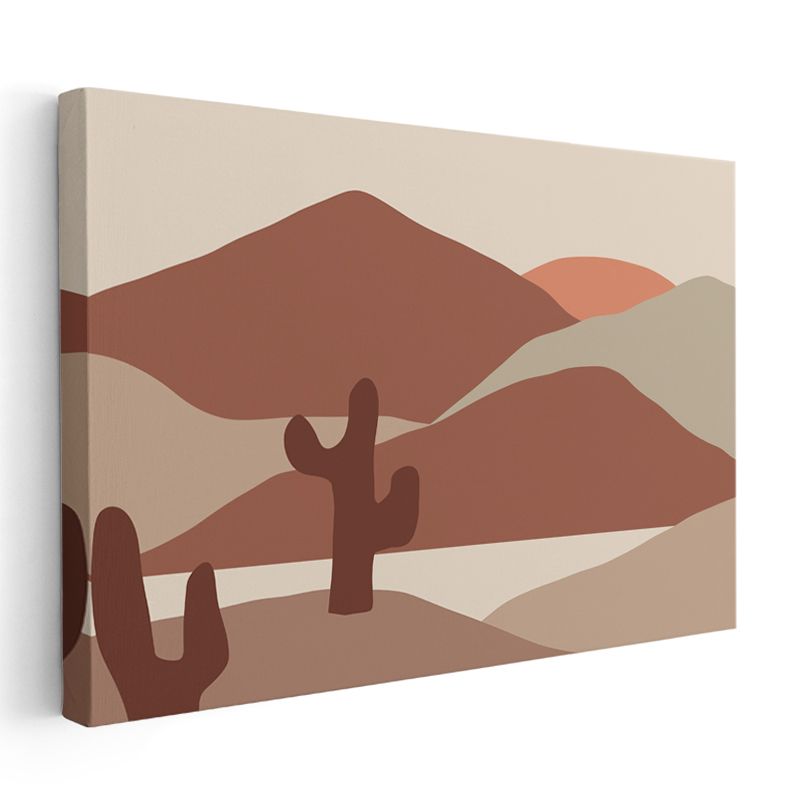 Çöl Silueti - Toprak Tonlarında Geometrik Vektörel Kanvas Tablo
