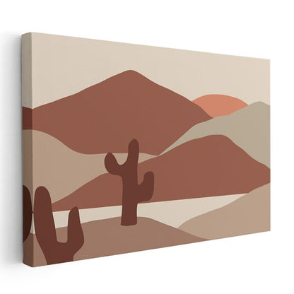 Çöl Silueti - Toprak Tonlarında Geometrik Vektörel Kanvas Tablo